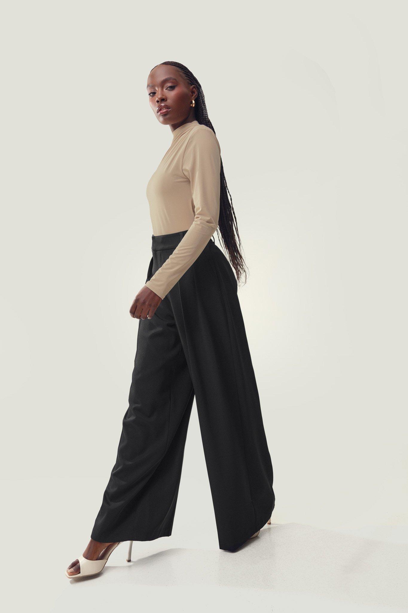 White High-Waisted Tailored Wide-Leg Pants