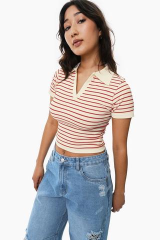 Stripe Seamless Johnny Collar Top