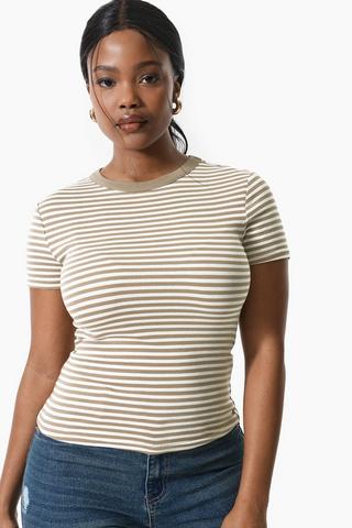 Stripe Ribbed Fitted Top