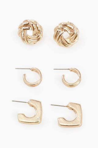3 Pack Stud And Hoop Earrings