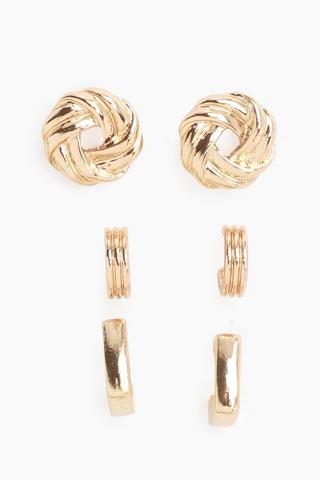3 Pack Stud And Hoop Earrings
