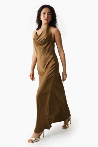 Satin Cowl Neck Dress
