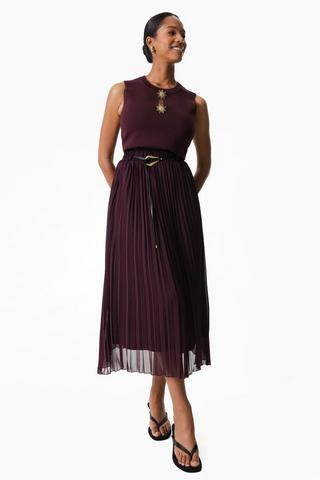 Belted Pleated Skirt