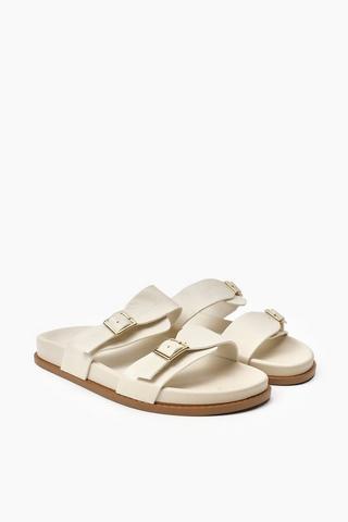 Jete Nubuck Double Buckle Slides in Light Taupe main image 0