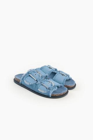 Frayed Denim Slides