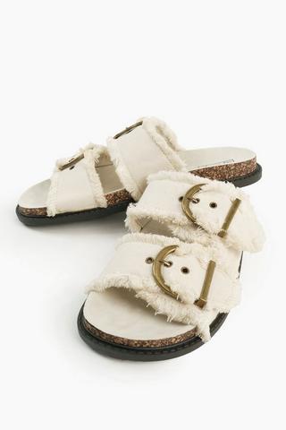 Frayed Double Buckle Slides