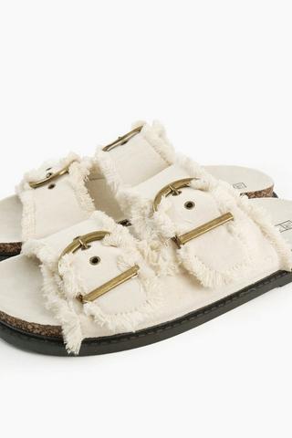 Frayed Double Buckle Slides