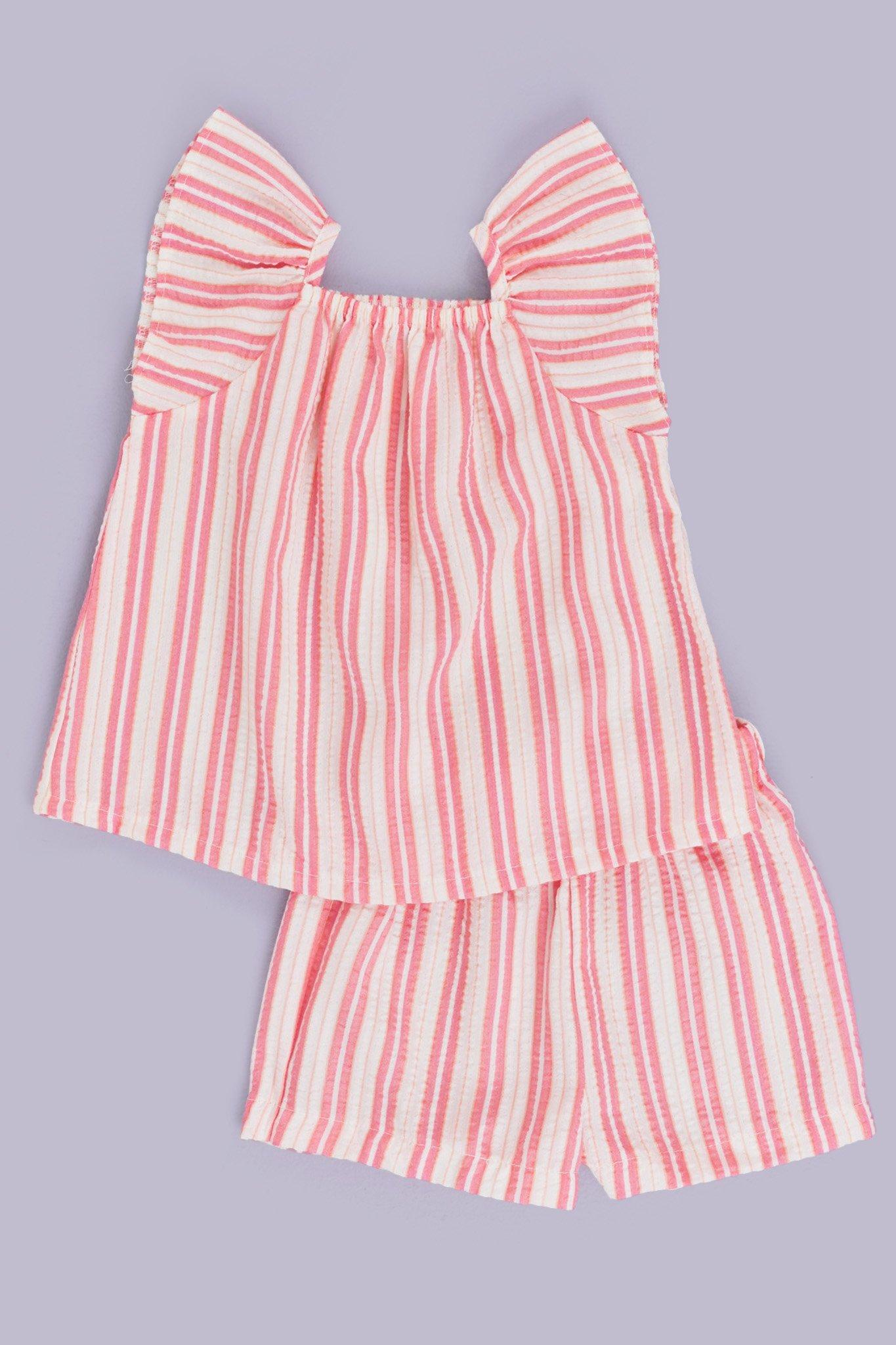 Stripes Print Sleeveless V Neck Halter Crop Low Waist Shorts Two Pieces Set main image 1