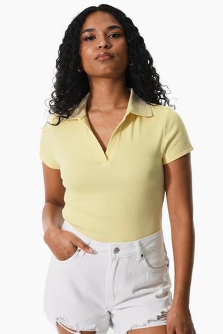 Ribbed Fitted Johnny Collar Top