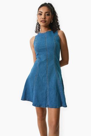 Denim Fit And Flare Dress