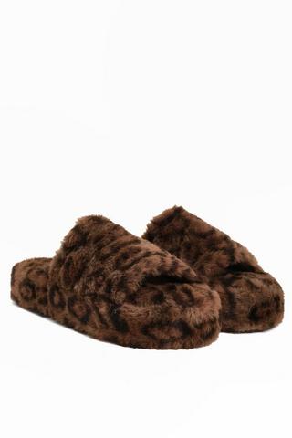 Leopard Platform Fluffy Slipper