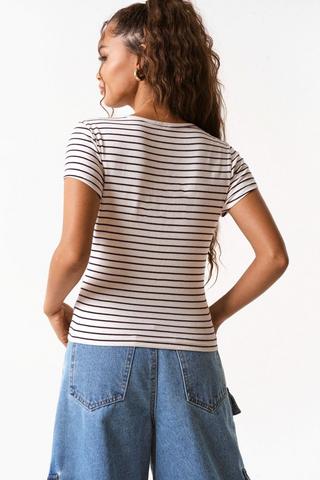 Stripe Ribbed Henley Top