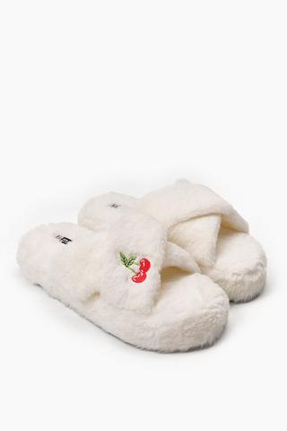 Embroidered Crossover Fluffy Slipper