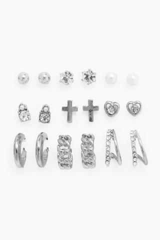 9 Pack Stud And Hoop Earrings