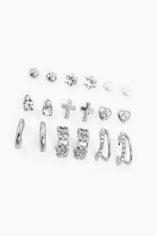 9 Pack Stud And Hoop Earrings