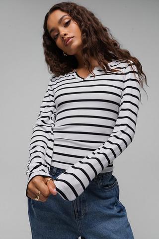 Stripe Ribbed Henley Top