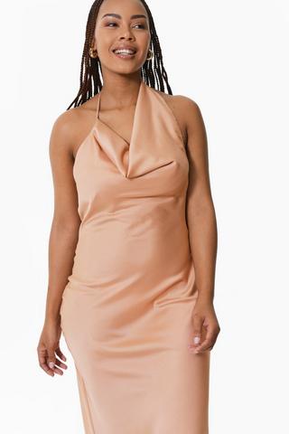 Satin Cowl Neck Dress