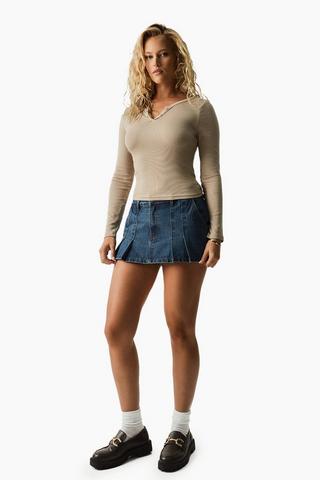 Denim Pleated Mini Skirt