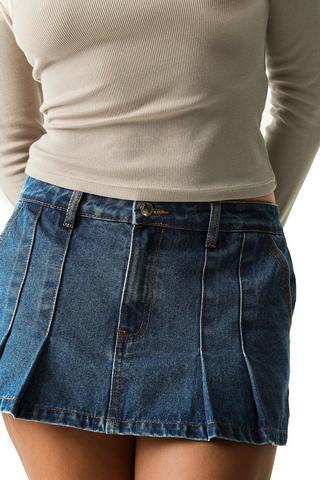 Denim Pleated Mini Skirt