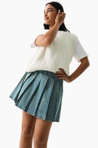 Denim Pleated Mini Skirt