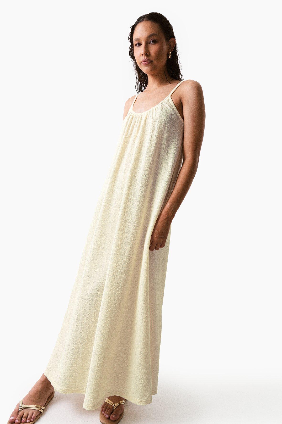 Plain Textured A-Line Neckline Textured Maxi Dress
