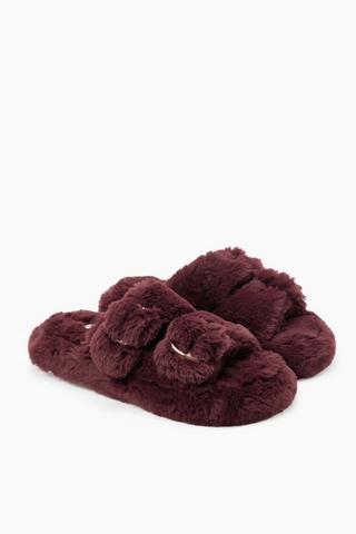 Double Buckle Fluffy Slipper