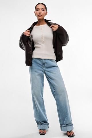 Wide Leg Turn Up Denim