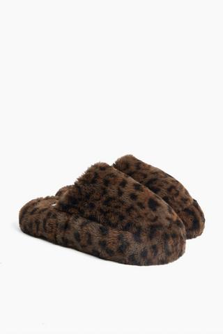 Leopard Platform Fluffy Slipper