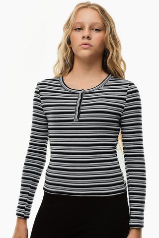 Long Sleeve Stripe Henley Top