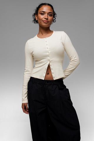 Ribbed Button-Up Top