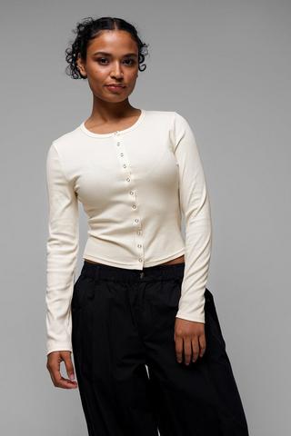 Ribbed Button-Up Top