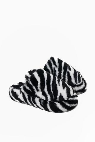 Zebra Platform Fluffy Slipper