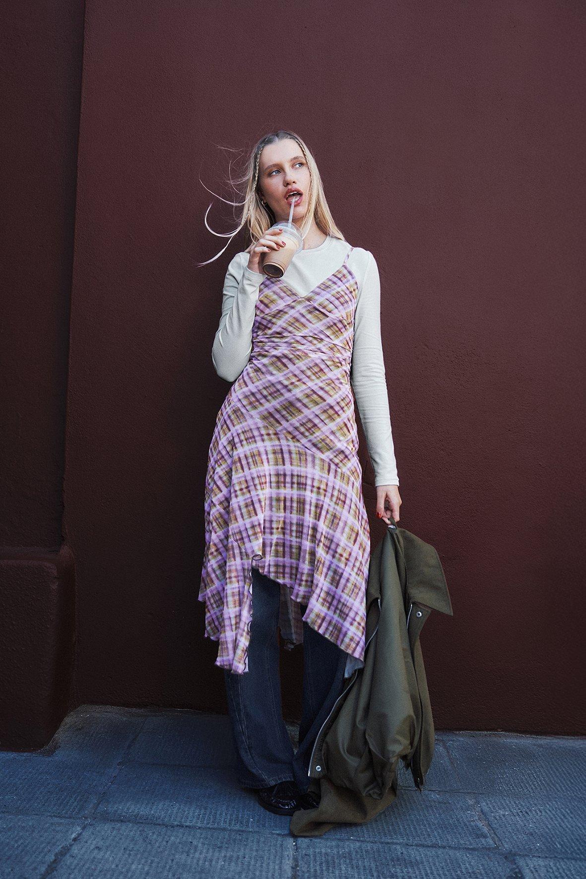 Check Slip Dress