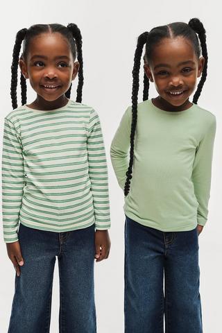 2PK CL TEE LS STRIPE SAGE