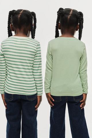 2PK CL TEE LS STRIPE SAGE