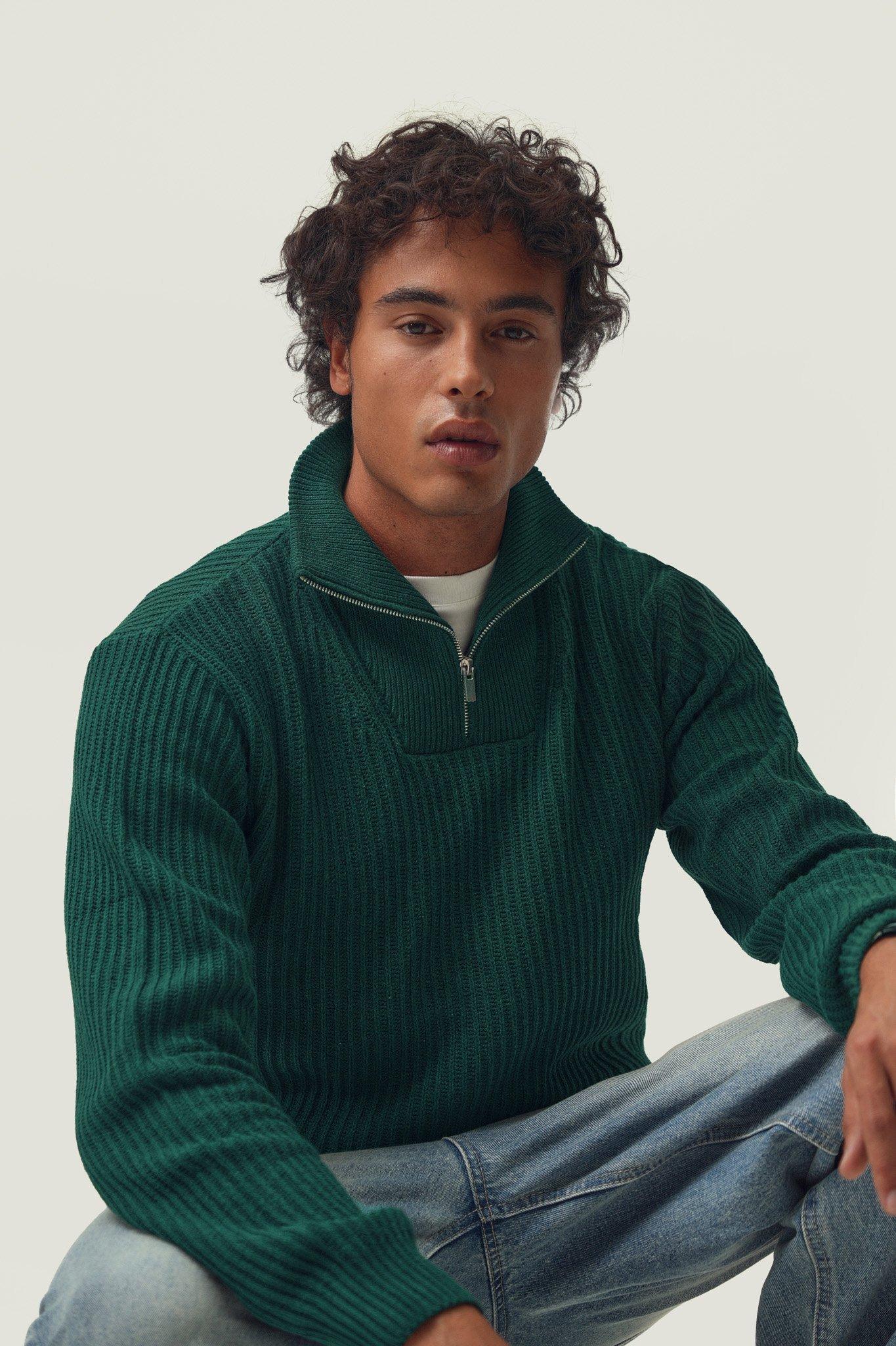 トップス crushed rib pullover Quarter Zip Knit Pullover