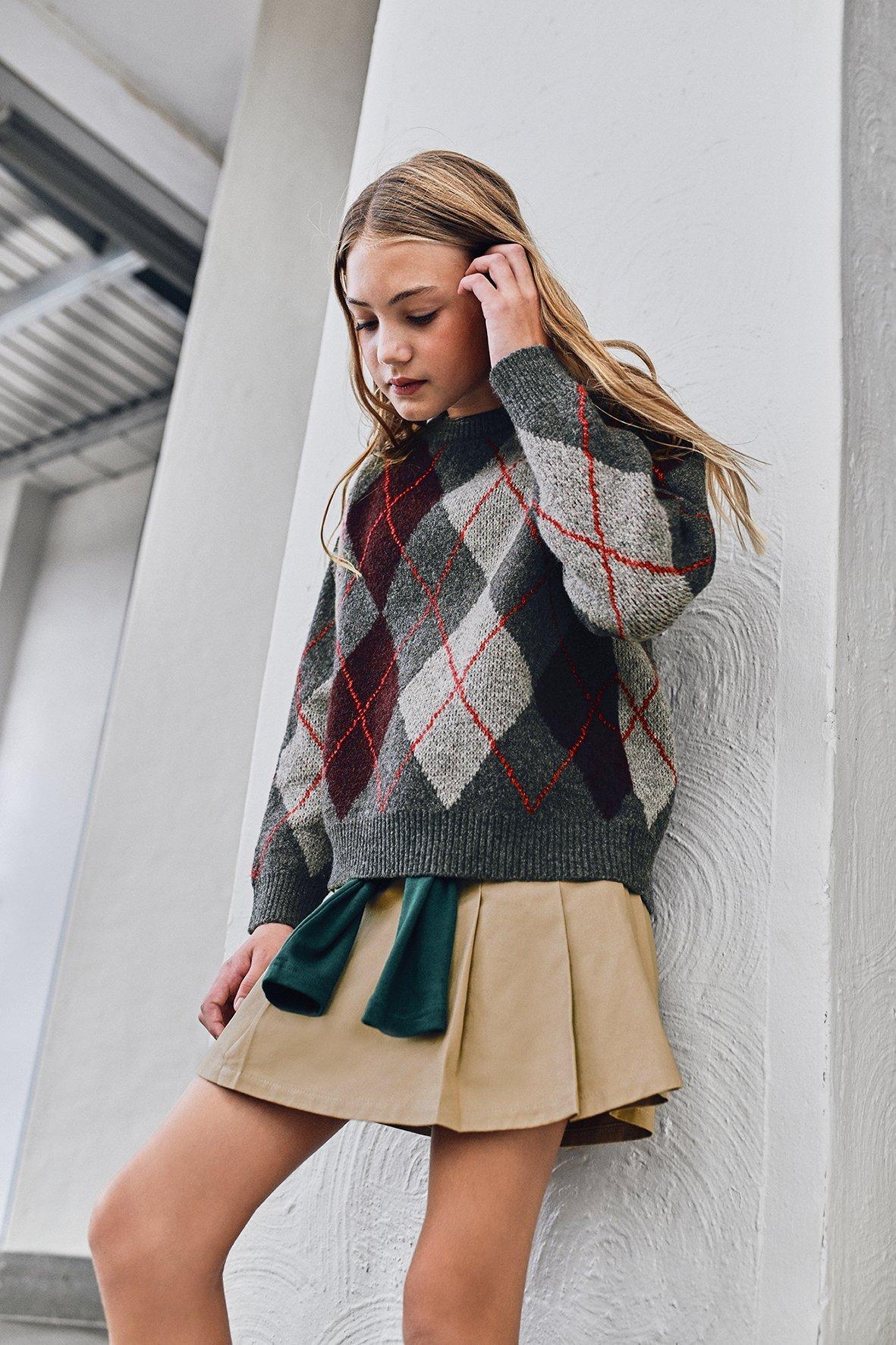 Slouchy Check Knit Pullover