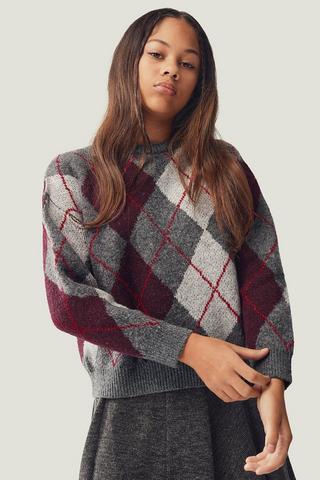 Slouchy Check Knit Pullover