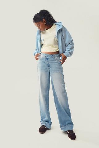 Crossover Waistband Wide Leg Denim