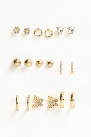 9 Pack Stud Earrings