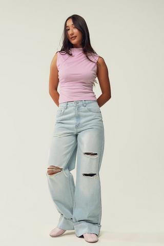 Wide Leg Turn Up Denim