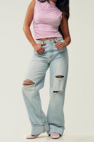 Wide Leg Turn Up Denim