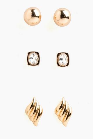 3 Pack Stud Earrings