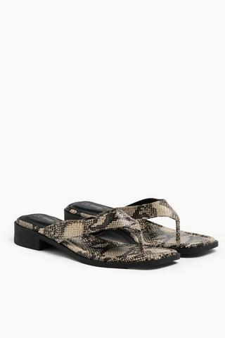 Snakeskin Thong Block Heel