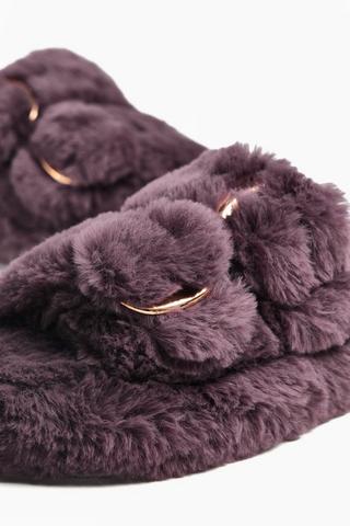 Double Buckle Fluffy Slipper