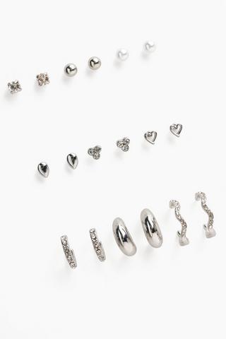 9 Pack Stud And Hoop Earrings