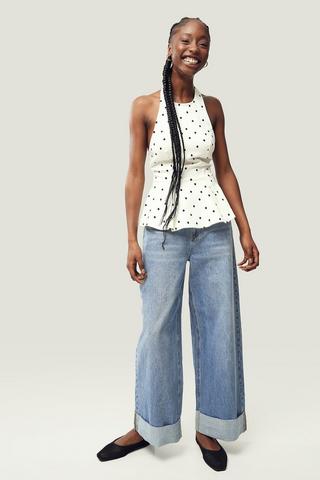 Wide Leg Turn Up Denim