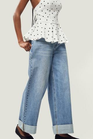 Wide Leg Turn Up Denim