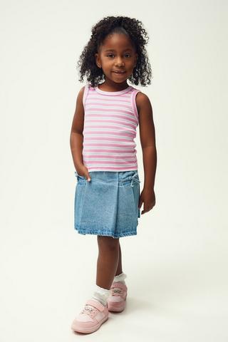 Pleated Denim Skirt