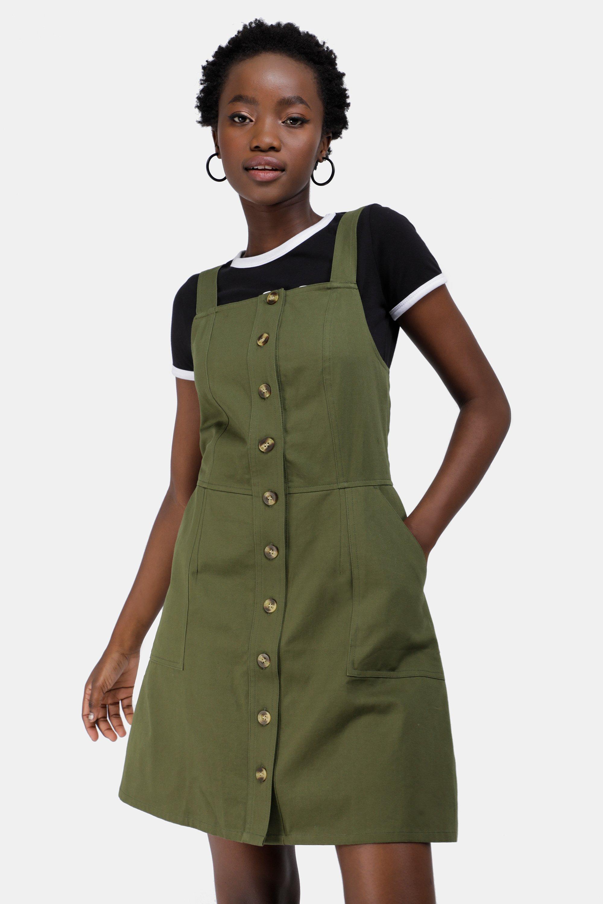 Olive green pinafore dress sale